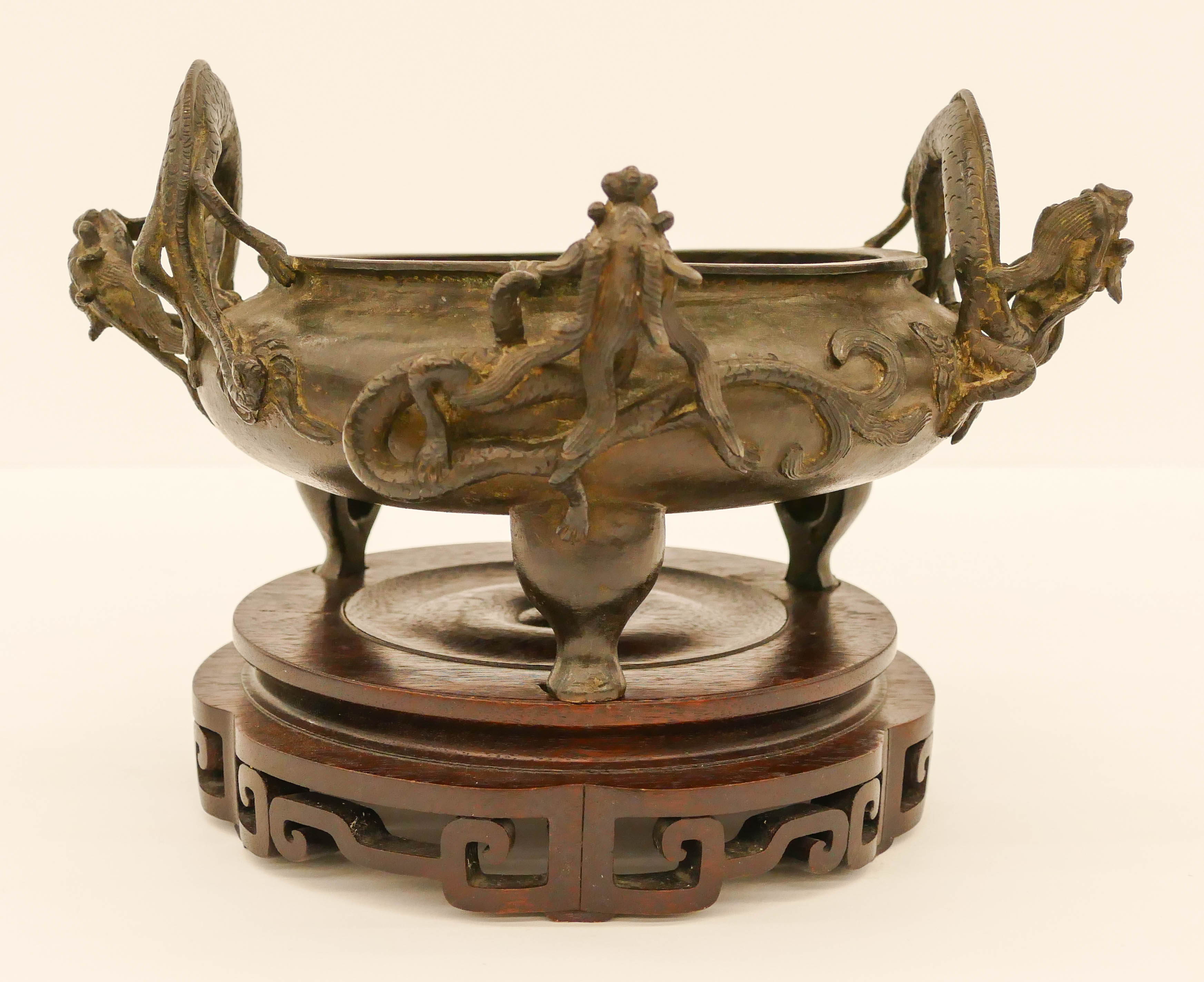 Appraisal: Chinese Ming Qing Dragon Handled Bronze Censer ''x '' Unusual