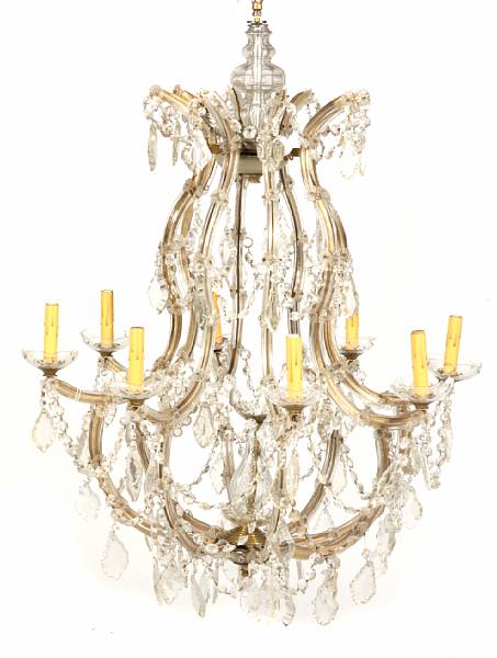 Appraisal: A pair of Marie Therese nine light chandeliers height in