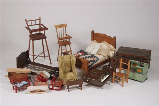 Appraisal: GROUPING OF DOLL FURNITURE VARIOUS SCALES Including trunk two high