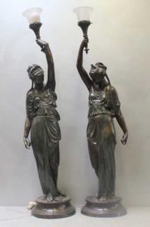 Appraisal: Pair of Impressive and Large Antique Bronze Figural Lamps A