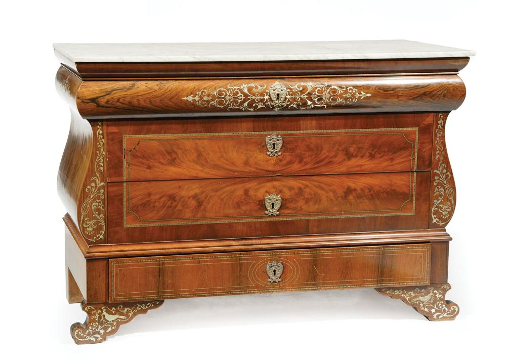 Appraisal: Louis Philippe Pewter Marquetry Rosewood and Mahogany Commode early-to-mid th