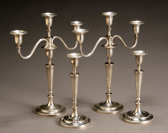 Appraisal: Pair of Tiffany Co Sterling Convertible Three-Light Candelabra and a