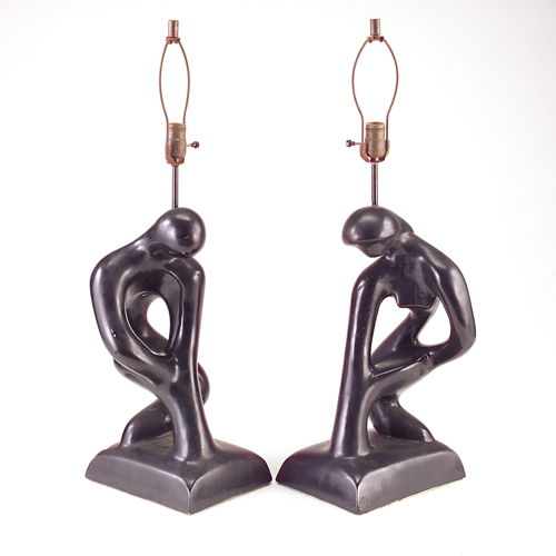 Appraisal: Pair of black composite lamp bases in the form of