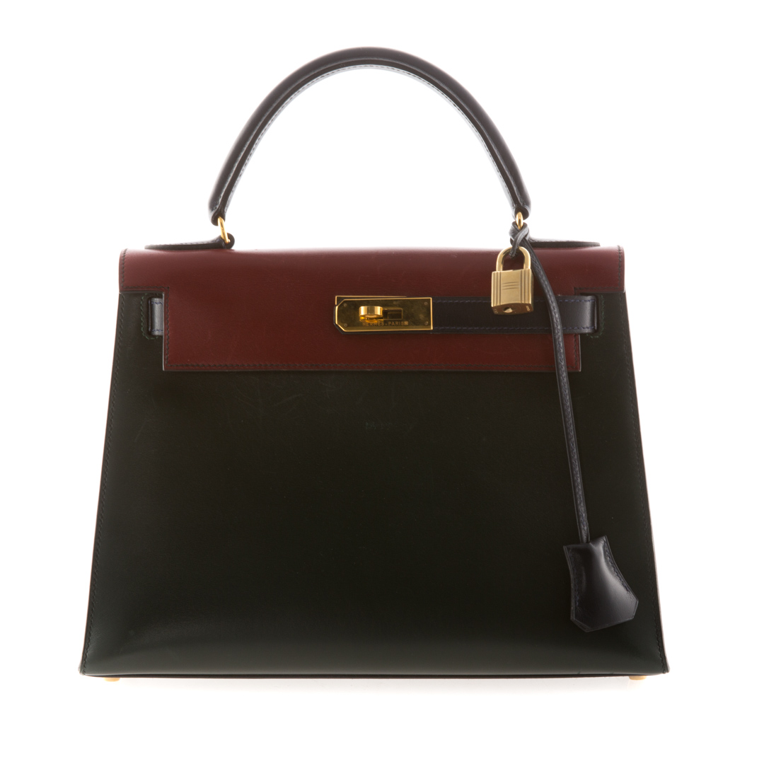 Appraisal: A Vintage Tricolor Hermes Kelly Bag cm in green maroon