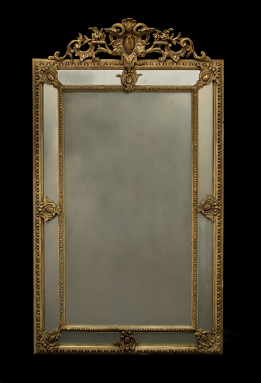 Appraisal: Louis XVI-Style Giltwood Mantel Mirror ca of cushion form the