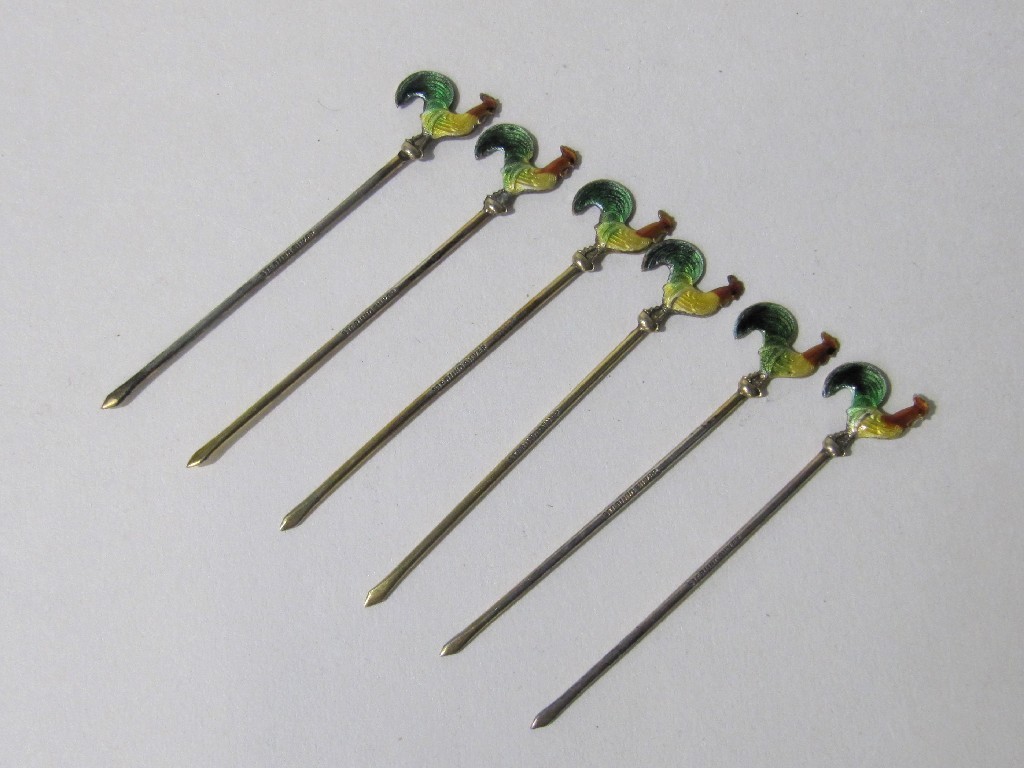 Appraisal: Set of sterling silver gilt and enamel cocktail sticks with