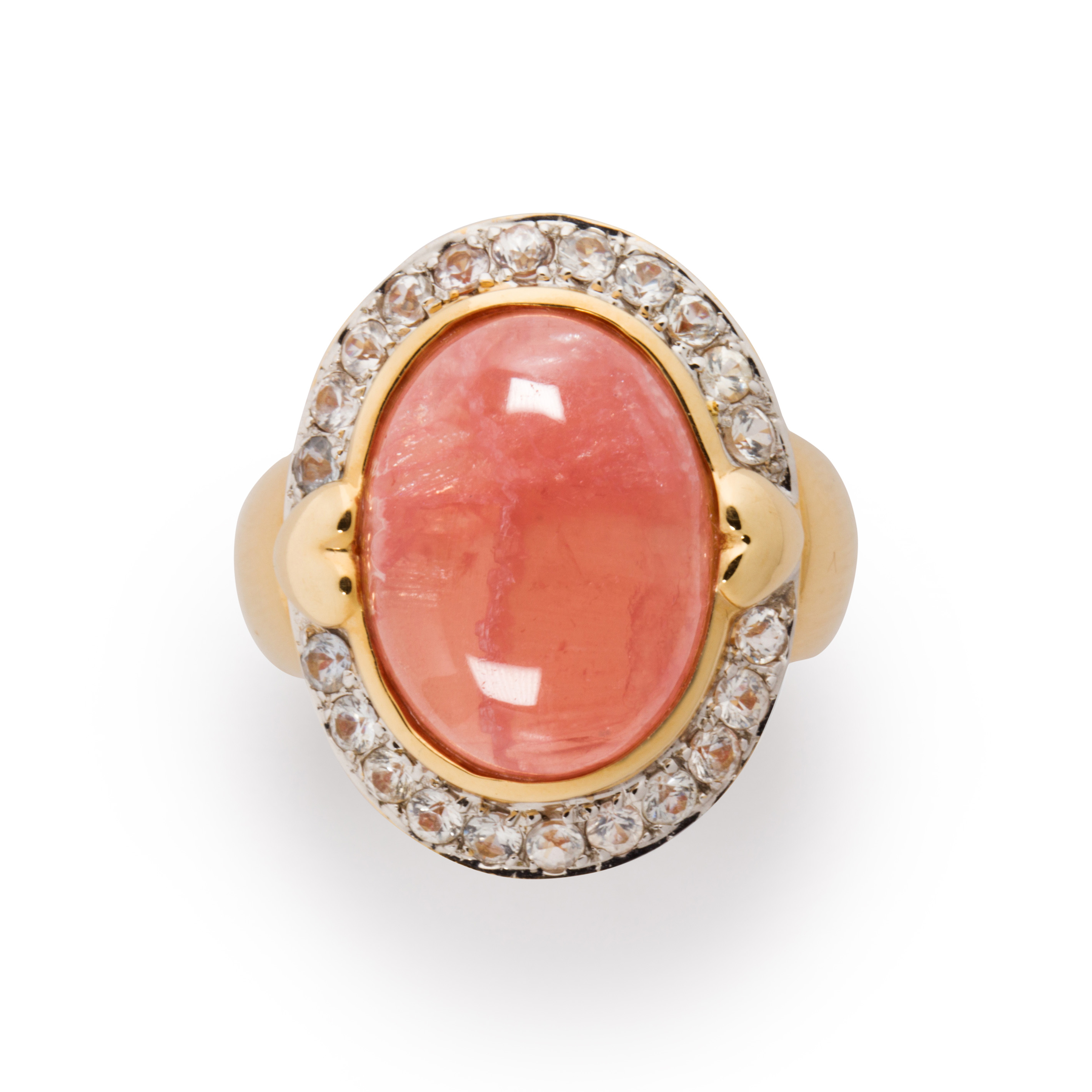 Appraisal: A PINK HARDSTONE WHITE SAPPHIRE AND FOURTEEN KARAT GOLD RING