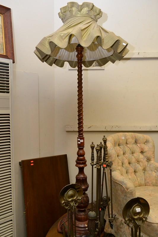 Appraisal: A CARVED BARLEY TWIST LAMP WITH SHADE A CARVED BARLEY