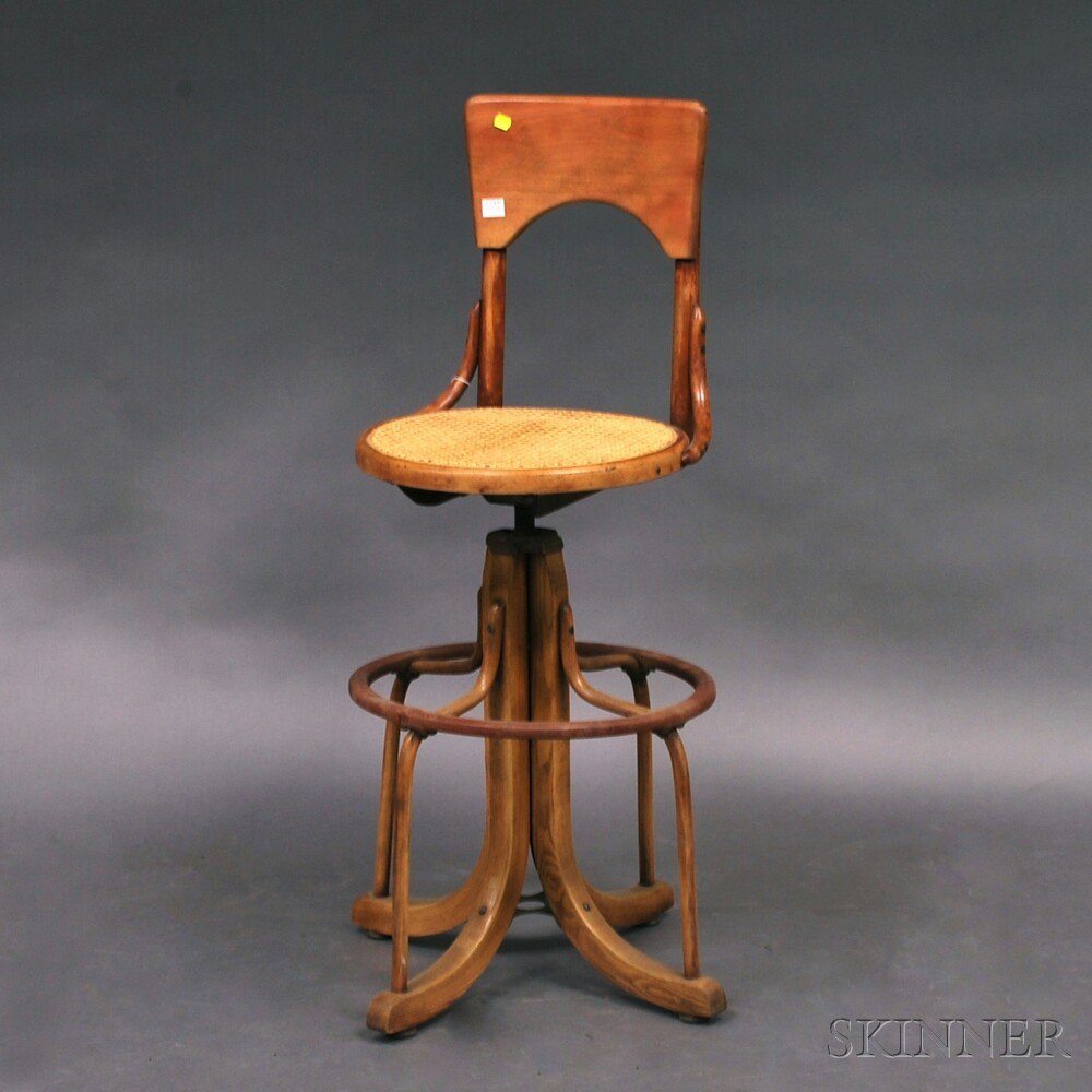 Appraisal: Caned Bentwood Swivel Stool ht dia in Estimate - The