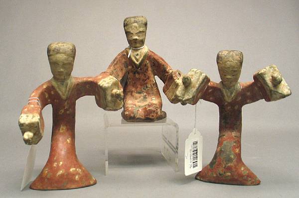 Appraisal: A group of three Han style painted pottery dancing girls