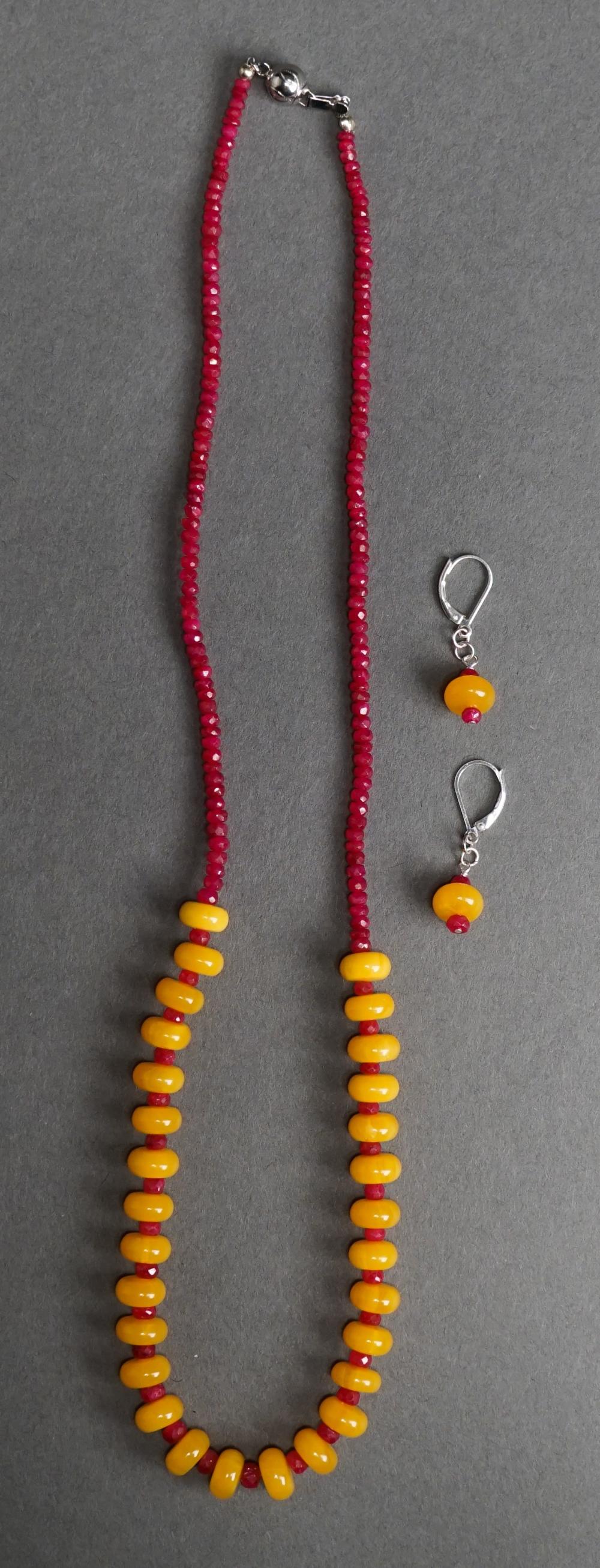 Appraisal: Ruby and Amber Beaded Necklace with a Pair of Matching