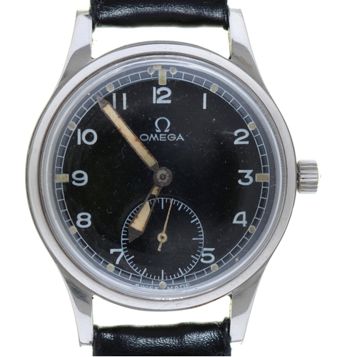 Appraisal: An Omega stainless steel British military issue wristwatch black dial