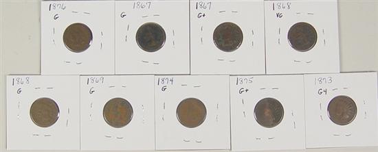 Appraisal: Group of Nine Indian Cents All are semi-keys and very