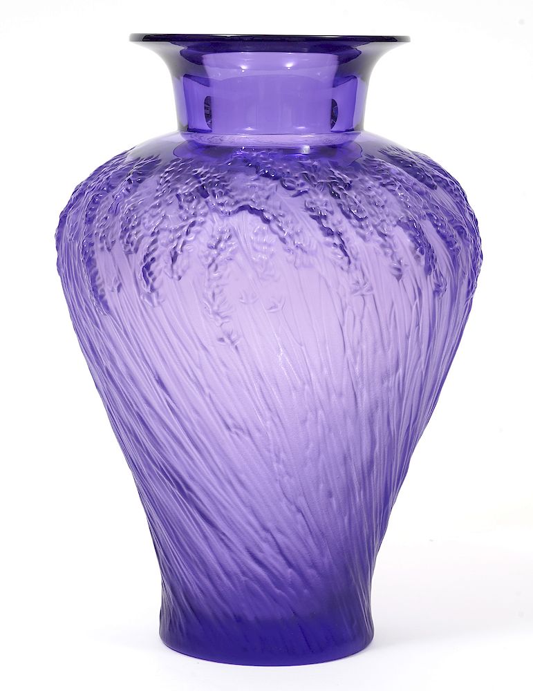 Appraisal: Lalique 'Lavande' Crystal Vase with Original Box Lalique lavender crystal