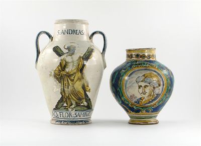 Appraisal: A Sicilian maiolica globular jar painted with the portrait of