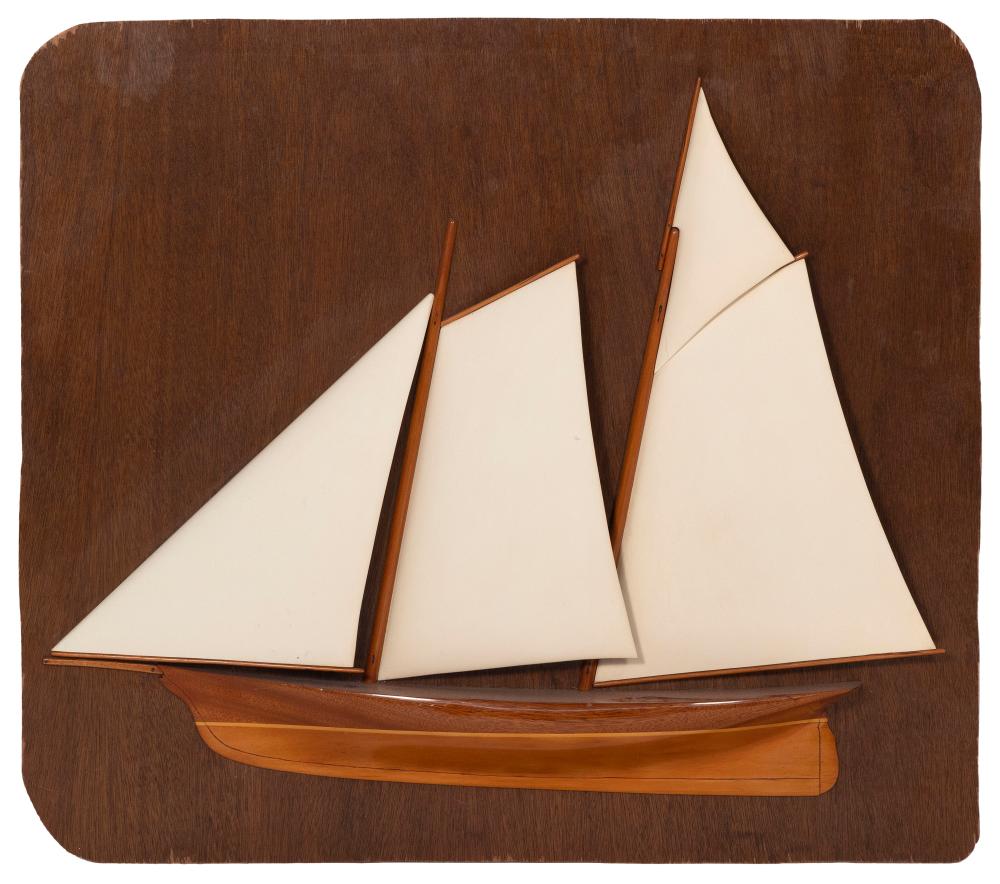 Appraisal: MOUNTED HALF HULL DIMENSIONAL MODEL OF THE SCHOONER YACHT AMERICA