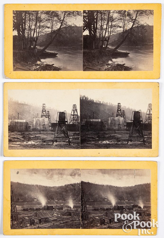 Appraisal: Three Pennsylvania oil stereoviews Three Pennsylvania oil stereoviews stamped on