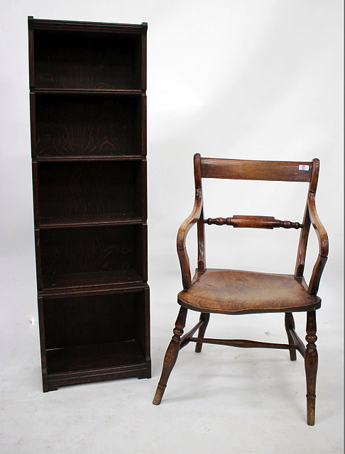 Appraisal: AN ASH AND ELM OXFORD PATTERN WINDSOR OPEN ARMCHAIR together