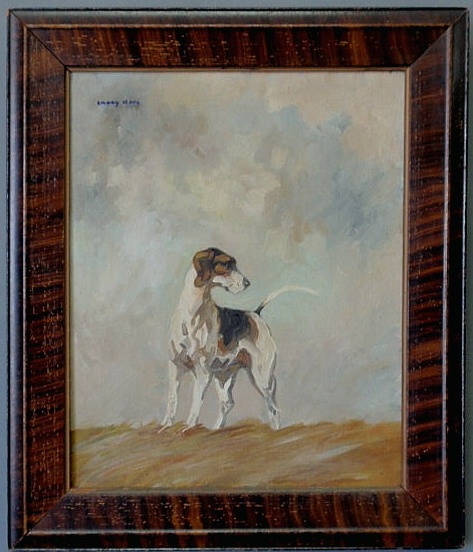 Appraisal: Oil on canvas impressionist portrait of a foxhound signed u