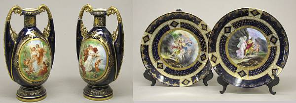 Appraisal: A pair of Vienna style porcelain vases and pair of