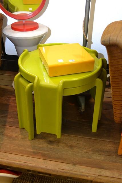 Appraisal: TWO KARTEL TABLES A WHITE STOOL AND YELLOW PLASTIC SCALES