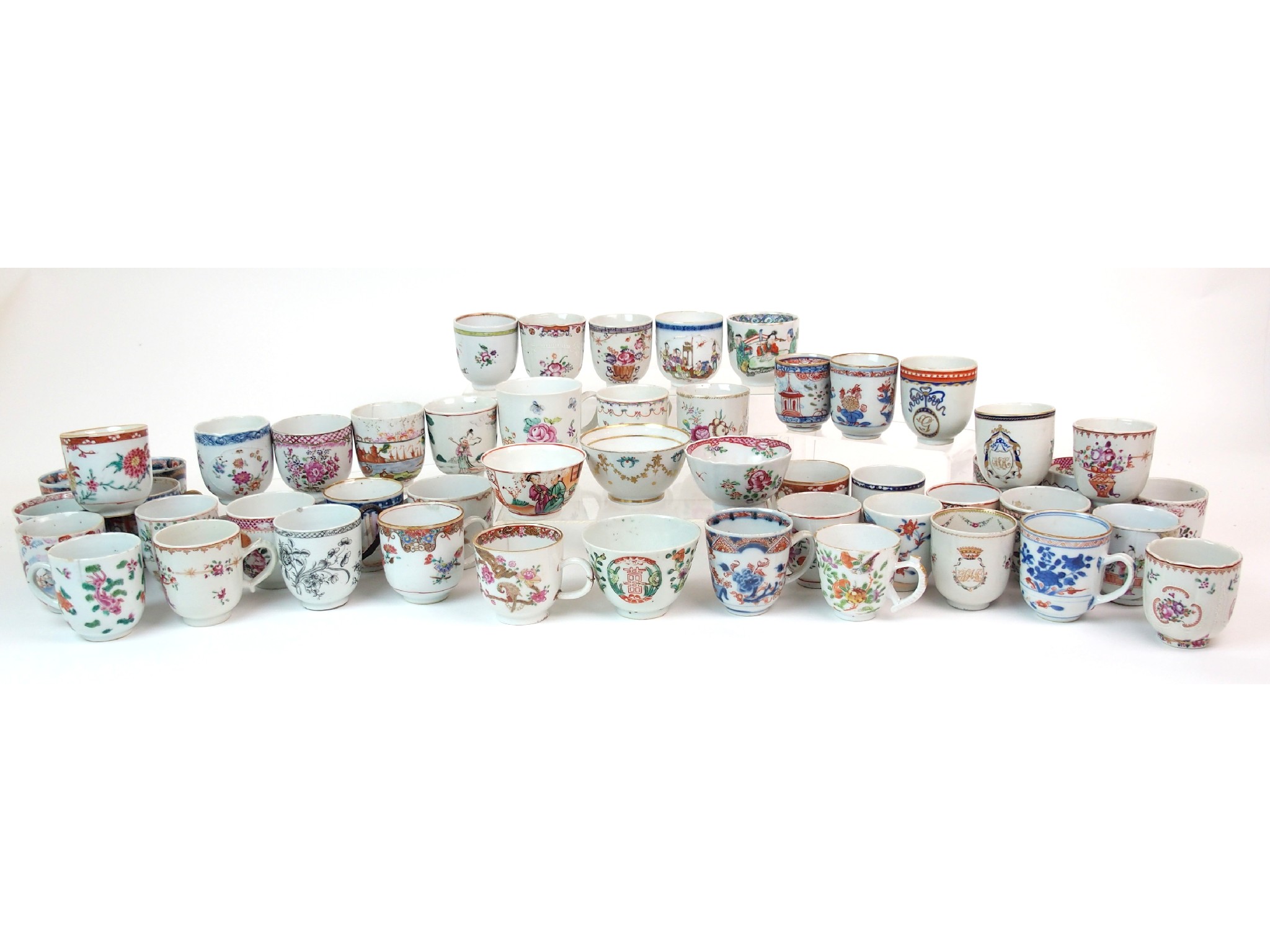 Appraisal: Forty Seven various Chinese export tea-cupspainted with flowers figures birds