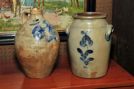 Appraisal: TWO PIECES OF STONEWARE A cobalt decorated ovoid stoneware jug