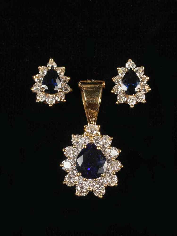 Appraisal: JEWELRY SUITE - One K yellow gold diamond and blue