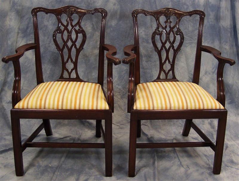 Appraisal: carved mahogany Georgian style DR chairs carved pierced Gothic splat