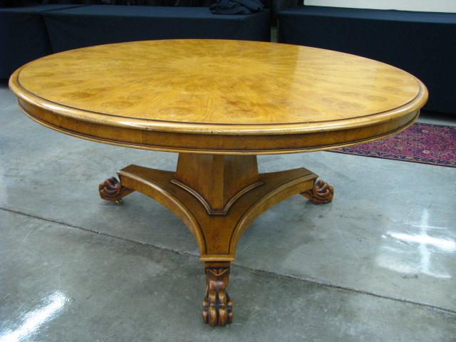 Appraisal: Custom English Yew wood round table with single pedestal base