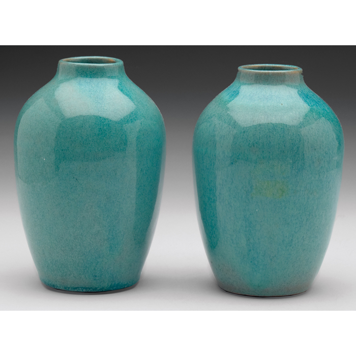 Appraisal: Stonelain vases pair bulbous form under a turquoise glaze marked