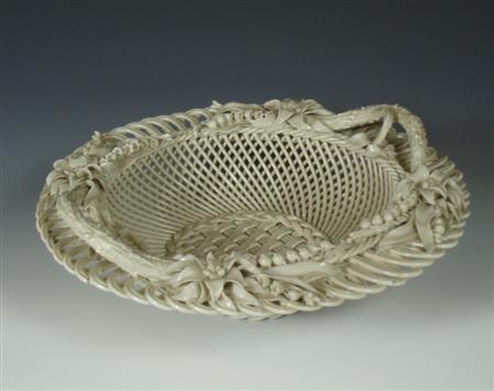 Appraisal: A late th century Belleek pottery twin handled bowl the