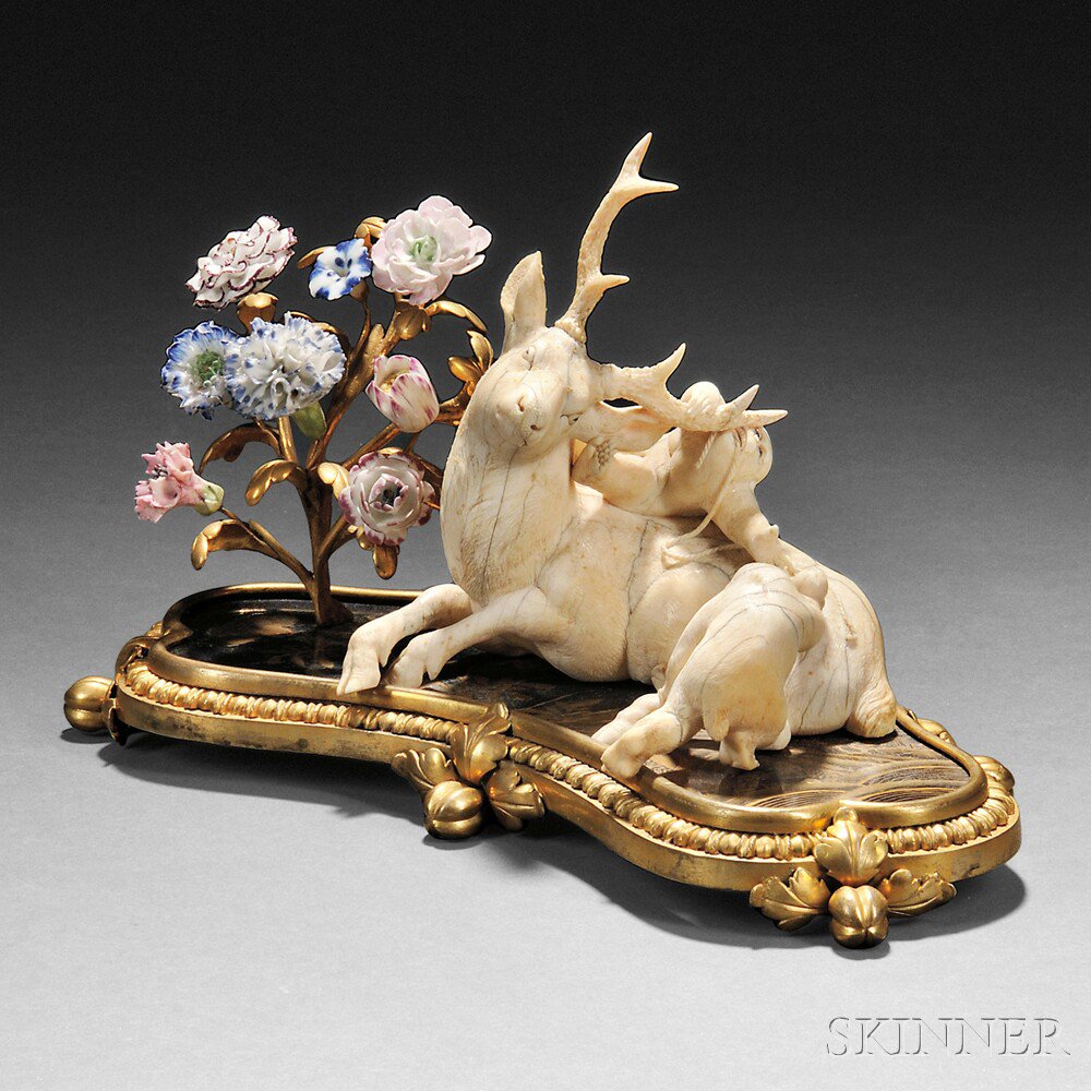 Appraisal: French Japonisme Ivory Gilt-bronze Lacquer and Porcelain Figurine late th