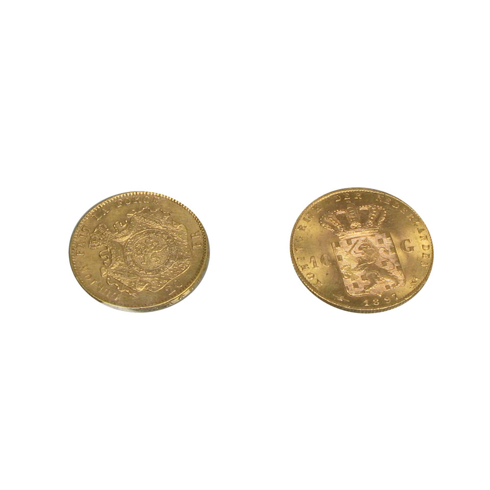 Appraisal: Netherlands Gulden Gold Coin and a Belgium franc gold coin