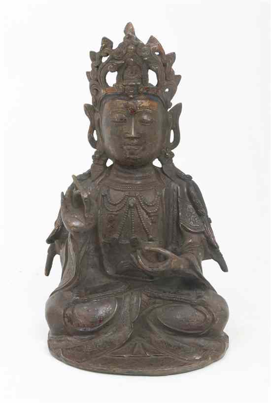 Appraisal: A Ming Style Bronze Buddha Statue retaining traces of red