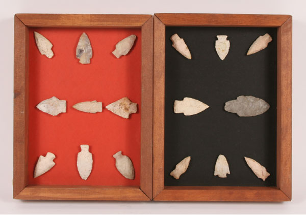 Appraisal: Two frames D with arrowheads from the J Yoder farm