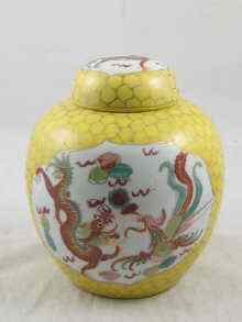 Appraisal: A Chinese ginger jar with lid the honeycomb gilt yellow