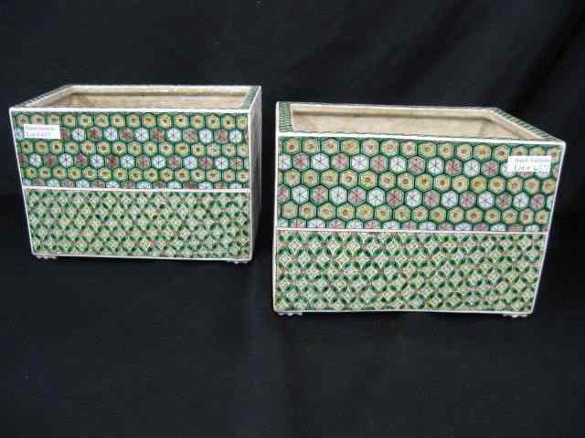 Appraisal: Pair of Oriental Porcelain Planters fine geometric designs '' x