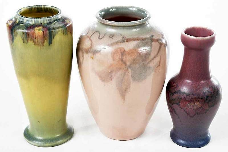 Appraisal: Three Decorated Rookwood Art Pottery Vases American th century purple