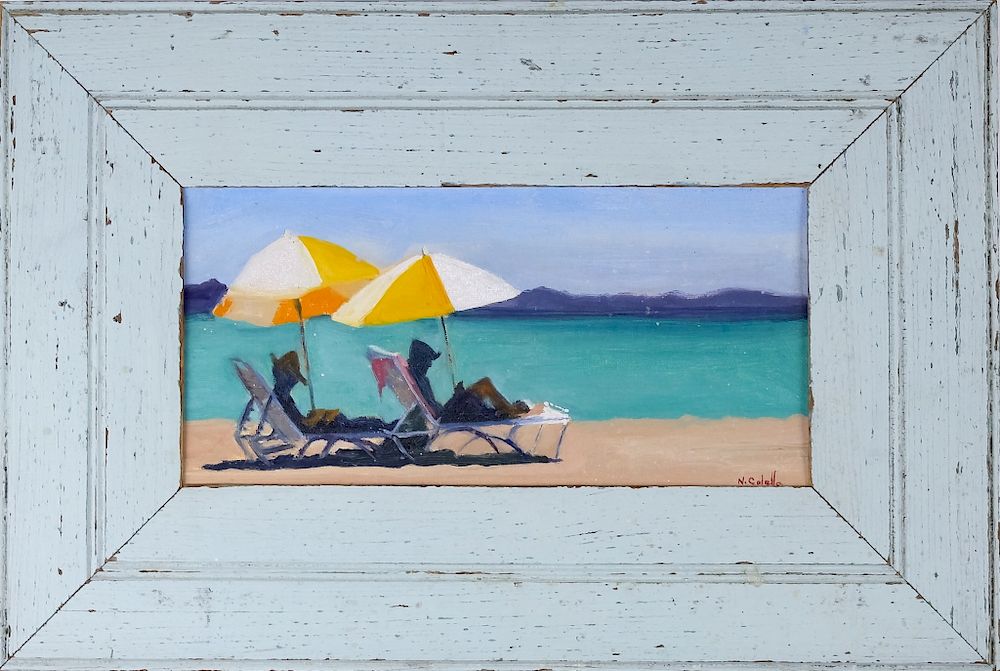 Appraisal: Nancy Colella American Beach Day Art Oil Painting Signed original