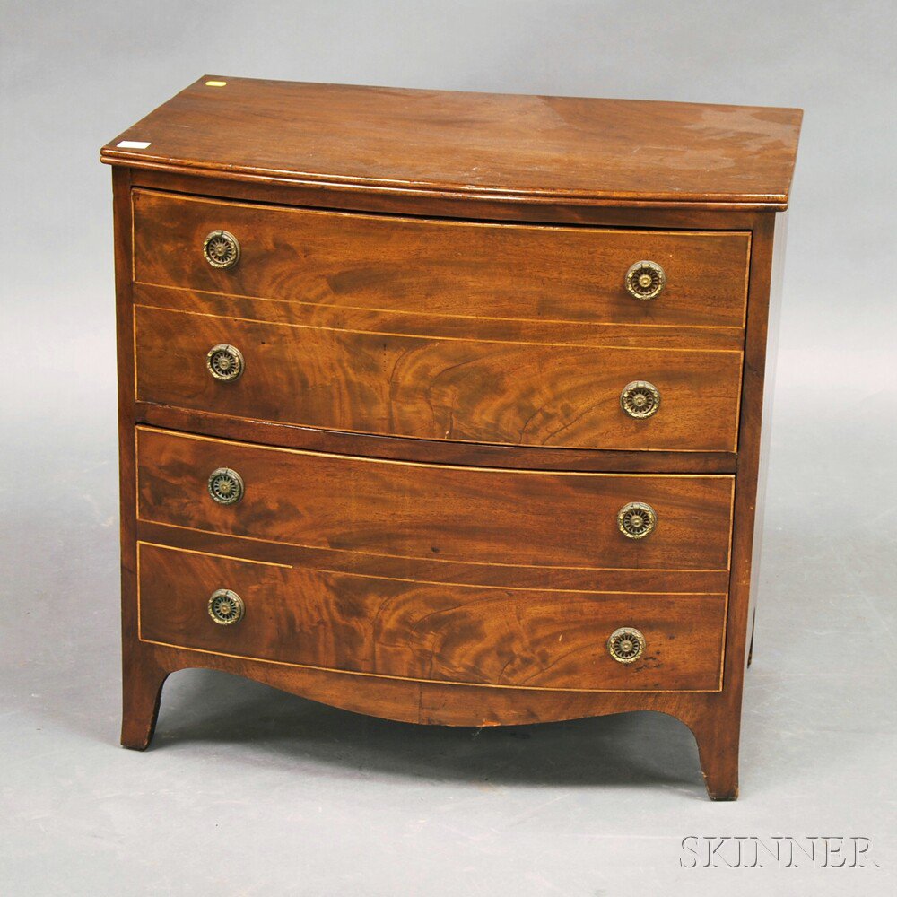 Appraisal: George III-style Inlaid Mahogany Bowfront Two-drawer Chest with four faux