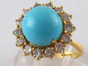 Appraisal: A carat gold turqoise and diamond ring turquoise approx mm