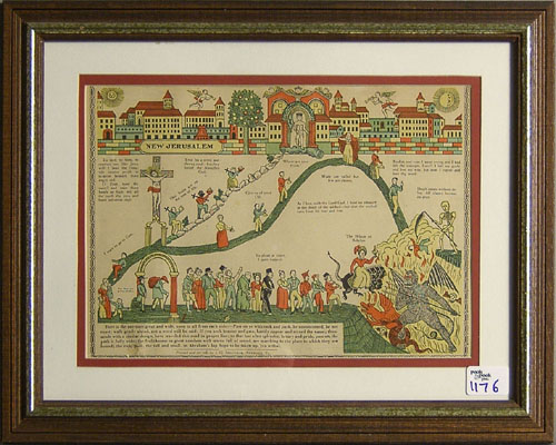 Appraisal: Two Pennsylvania printed and hand colored Road to Heaven and