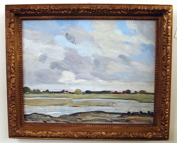 Appraisal: River side landscape sky oil on board x signed Walters