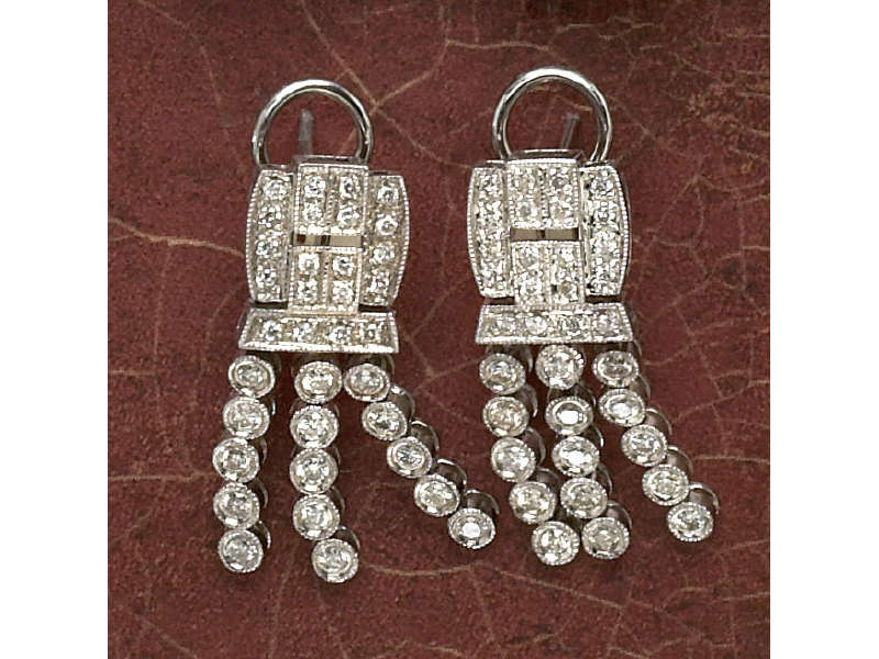 Appraisal: DIAMOND DROP EARRINGS A pair of k white gold diamond