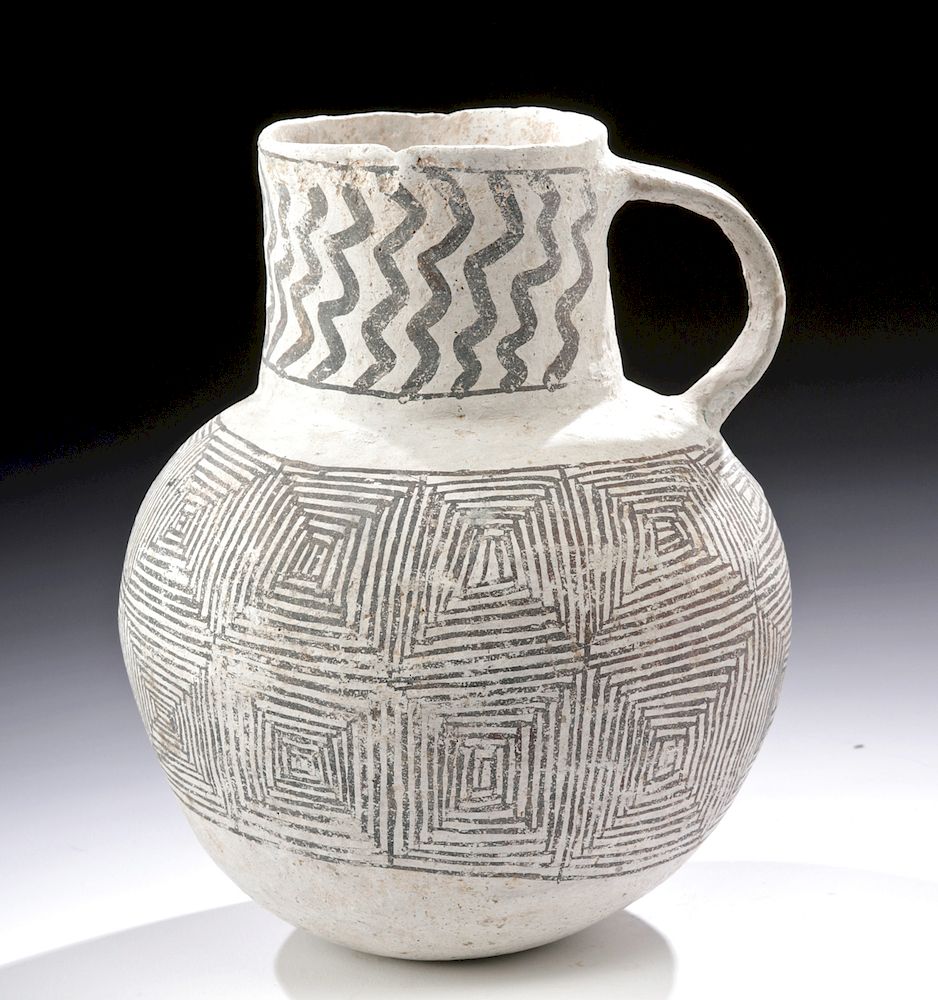 Appraisal: Large Fine Black on White Anasazi Snowflake Pitcher Native American