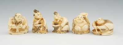 Appraisal: A Group of Five Carved Netsuke Containing five carved ivory