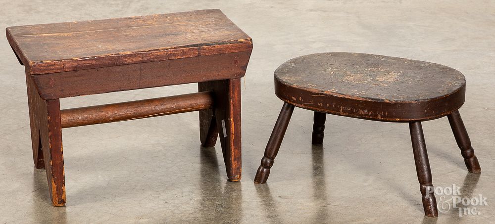 Appraisal: Two pine footstools th c Two pine footstools th c