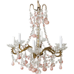 Appraisal: A French Opaline Glass Mounted Six-Light Chandelier Late th Early