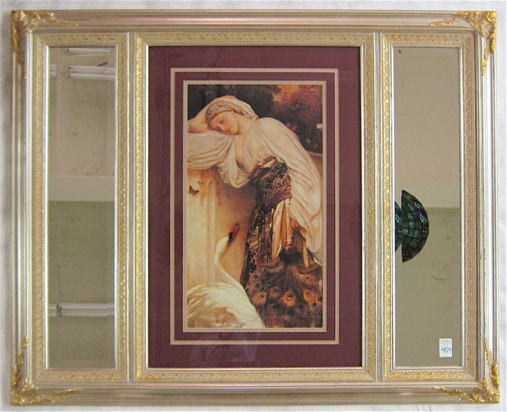 Appraisal: LARGE PRINT WITH BEVELED MIRRORS ON EITHER SIDE The print